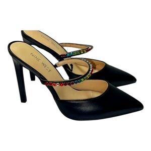 Nine West black pumps multicolor rhinestone strap size 7 NWOT